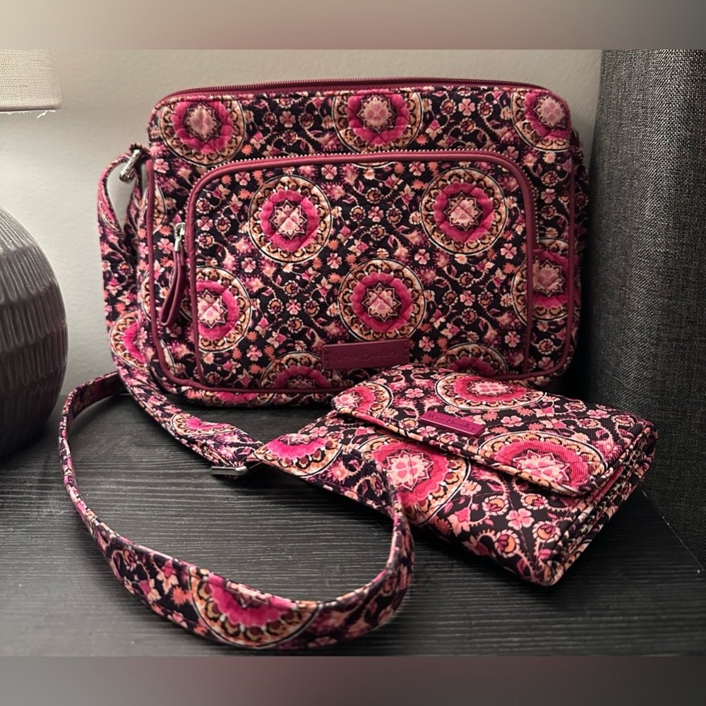 "Vera Bradley" Raspberry Medallion Women's Shoulder Bag + Wallet